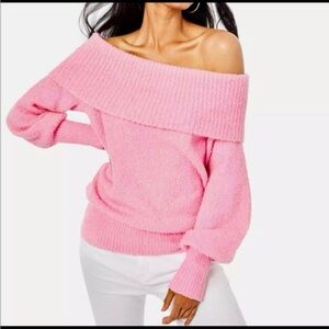 Lilly Pulitzer Barrymore Sweater Off The Shoulder Cowl Neck Boucle Pink Size L